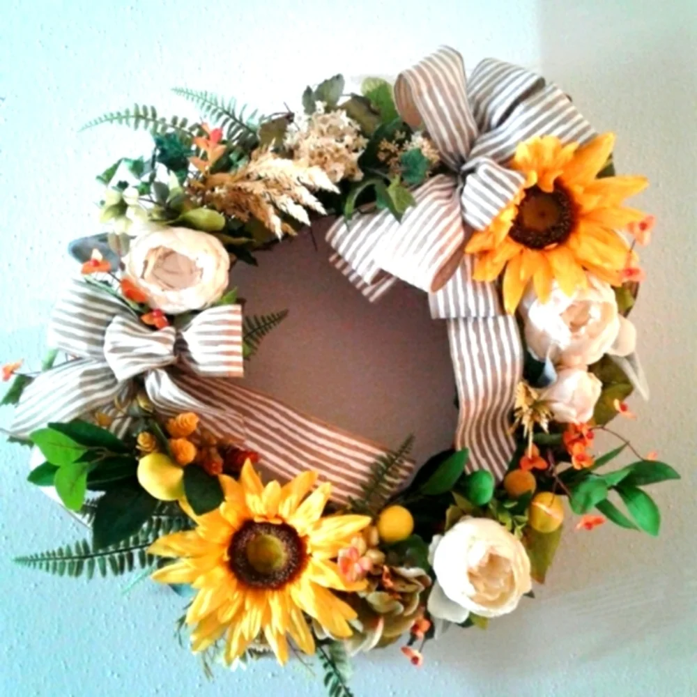 Hand Crafted Wreath Sunflower Multi-seasonal Wreath Handmade Door S…